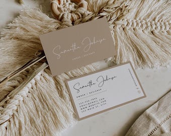 Boho Business Card Template, DIY Printable Business Card, Beige Small Business Card, Business Branding, Minimal Business Card Canva - Shiloh