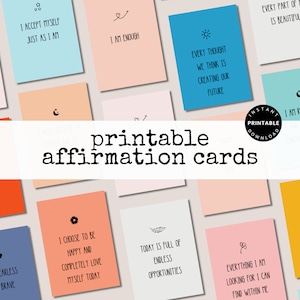Tarjetas de afirmación imprimibles, mazo de afirmación, tarjetas motivacionales, cuidado personal imprimible, tarjetas de aliento, afirmación diaria positiva