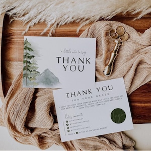 Forest Business Thank You Card Template, Printable Mountain Package Insert, Editable Pine Rustic Woodland Thank You, Canva Template - Oaklyn