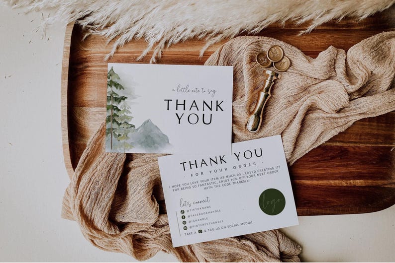 Forest Business Thank You Card Canva Template, Landscape Package Insert, Editable Pine Rustic Woodland - Oaklyn image 2
