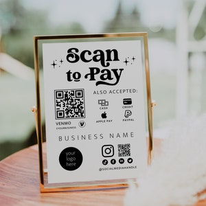 Editable Scan to Pay Sign QR Code Sign Template Canva, Printable Payment Sign, Accepted Payments Sign, CashApp Venmo Sign Customizable Dani image 1