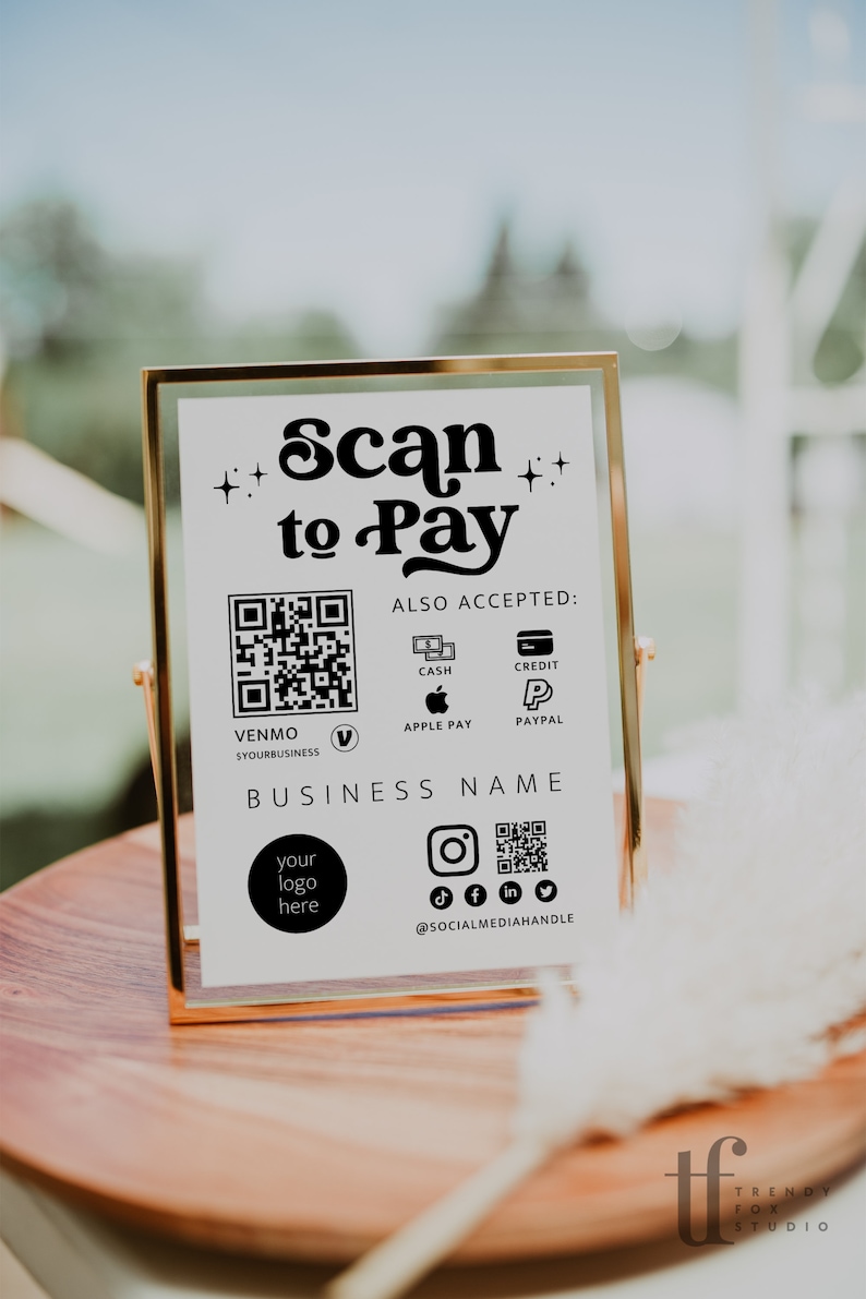 Editable Scan to Pay Sign QR Code Sign Template Canva, Printable Payment Sign, Accepted Payments Sign, CashApp Venmo Sign Customizable Dani image 1