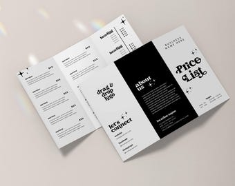 DIY Tri-Fold Printable Price List Template, Editable Trifold Price Sheet, Brochure Pricing List, Folded Printable Salon Menu Spa Menu - Dani