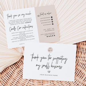 Minimalist Candle Care Card Canva Template, Editable Business Thank You Card, Printable Candle Instructions Card Canva, Add Your Logo - Dusk
