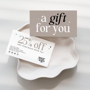 Modern Coupon Card Template, Printable Business Coupon Canva Template, Neutral Business Card, Business Marketing Card Promotional - Cove