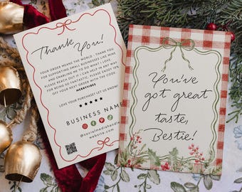 Grandmillenial Christmas Thank You Canva Template, Editable Grandmacore Cozy Customer Order Insert Card