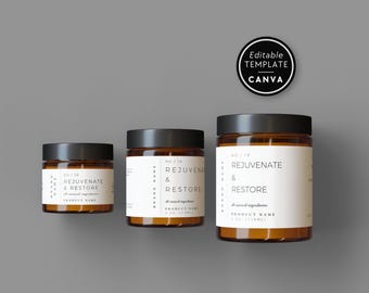 Modern Cosmetic Jar Label Template, Body Butter Editable Label, Body Product Label, DIY Wrap Around Jar Label, Product Packaging - Greer