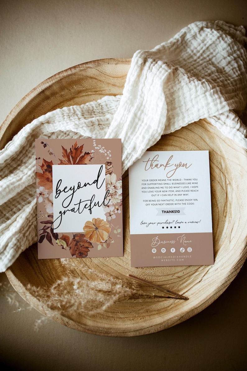 Watercolor Fall Business Thank You Card Canva Template, Editable Small ...