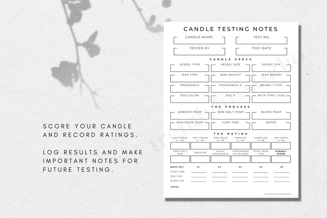 Candle Testing Sheet Printable Candle Burn Test Sheet Candle Etsy