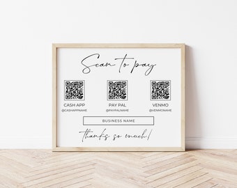 Printable Payment Sign, QR Code Sign Template, Scan to Pay Sign, Accepted Payments Sign, CashApp Paypal Sign Customizable QR Code "Casey"