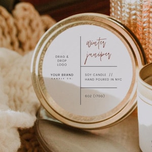 Modern Round Candle Label Canva Template, Circular Tin Lid Label Design - Luna
