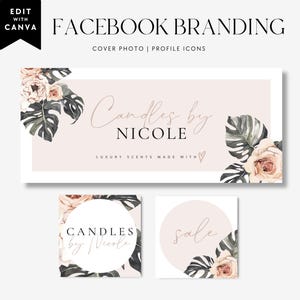Boho Floral Facebook Cover Canva Template, Facebook Banner, Facebook Icon, Watercolor Flower Facebook Cover Image, DIY Facebook Template