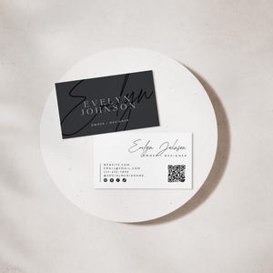 Elegant Luxe Business Card Canva Template, DIY Printable with QR Code, Black Business Card, Business Branding Minimal Business Card - Zuri