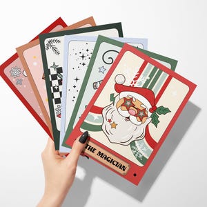 Retro Holiday Business Thank You Card Canva Template, Printable Groovy Christmas Tarot Thanks For Your Purchase Package Insert with QR Code