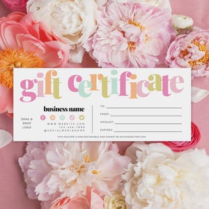 Rainbow Gift Certificate Canva Template, DIY Fun Retro Printable Gift Voucher Certificate, Editable Gift Card, Spa Gift Certificate - Mel