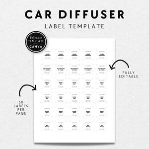 1x1 Full Page Simple Car Diffuser Label Template Canva, Editable Oil Diffuser Label, Diffuser Oil Air Bottle Label, Printable Diffuser Label