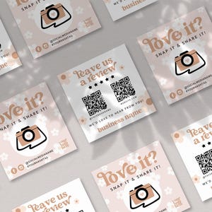 Pastel Retro Daisy Snap and Share Card Canva Template, QR Code Business Card, Follow Us On Social Media, Leave us a Review Card - Dani