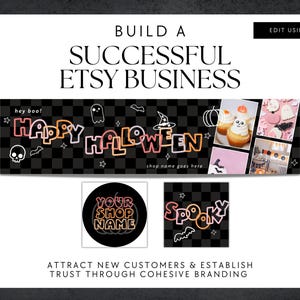 Pastel Halloween Etsy Banner Canva Template, Etsy Store Branding Editable Halloween Shop Banner, 90s Etsy Store Cover Spooky Shop Branding image 2