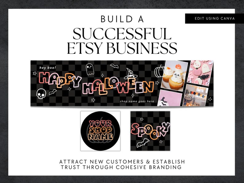 Pastel Halloween Etsy Banner Canva Template, Etsy Store Branding Editable Halloween Shop Banner, 90s Etsy Store Cover Spooky Shop Branding image 2