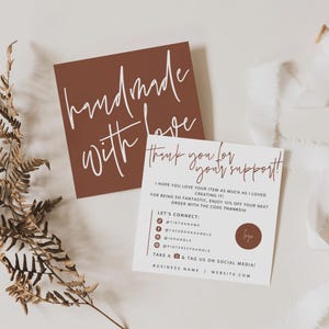 Printable Boho Thank You Card Template, Square Business Card Thanks For Your Purchase, Terracotta Printable Package Insert Card Canva - Skye