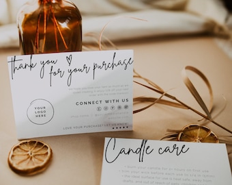 Candle Business Thank You Card Canva Template, Printable Candle Care Card Package Insert - Mae