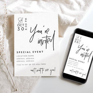 Modern Business Invitation Template, Grand Opening Invitation, Digital You're Invited, IG Story Invite Template, Text Invitation Canva -Dusk