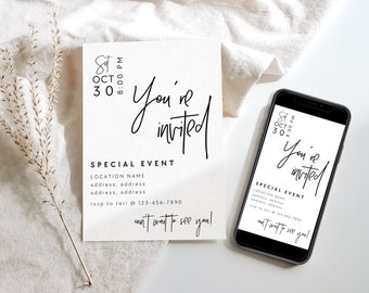 Modern Business Invitation Template, Grand Opening Invitation, Digital You're Invited, IG Story Invite Template, Text Invitation Canva -Dusk