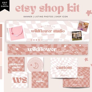 Retro Etsy Banner Template, Groovy Etsy Store Branding, Editable Checkered Shop Banner, Etsy Branding, Retro Etsy Store Cover Canva - Pixie