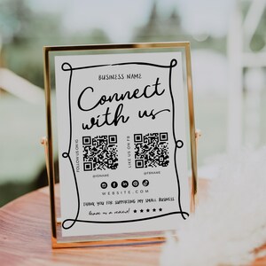Whimsical Social Media Sign Canva Template 2 QR Code, Follow Us On Social Media, Editable Connect with Us Sign, Social Media Sign - Rose