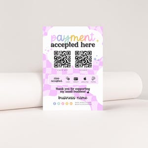 Rainbow Scan to Pay 2 QR Code Sign Canva Template, Cute Colorful Printable Payment Sign Accepted Payment CashApp Venmo Pay Here Flyer - Lulu