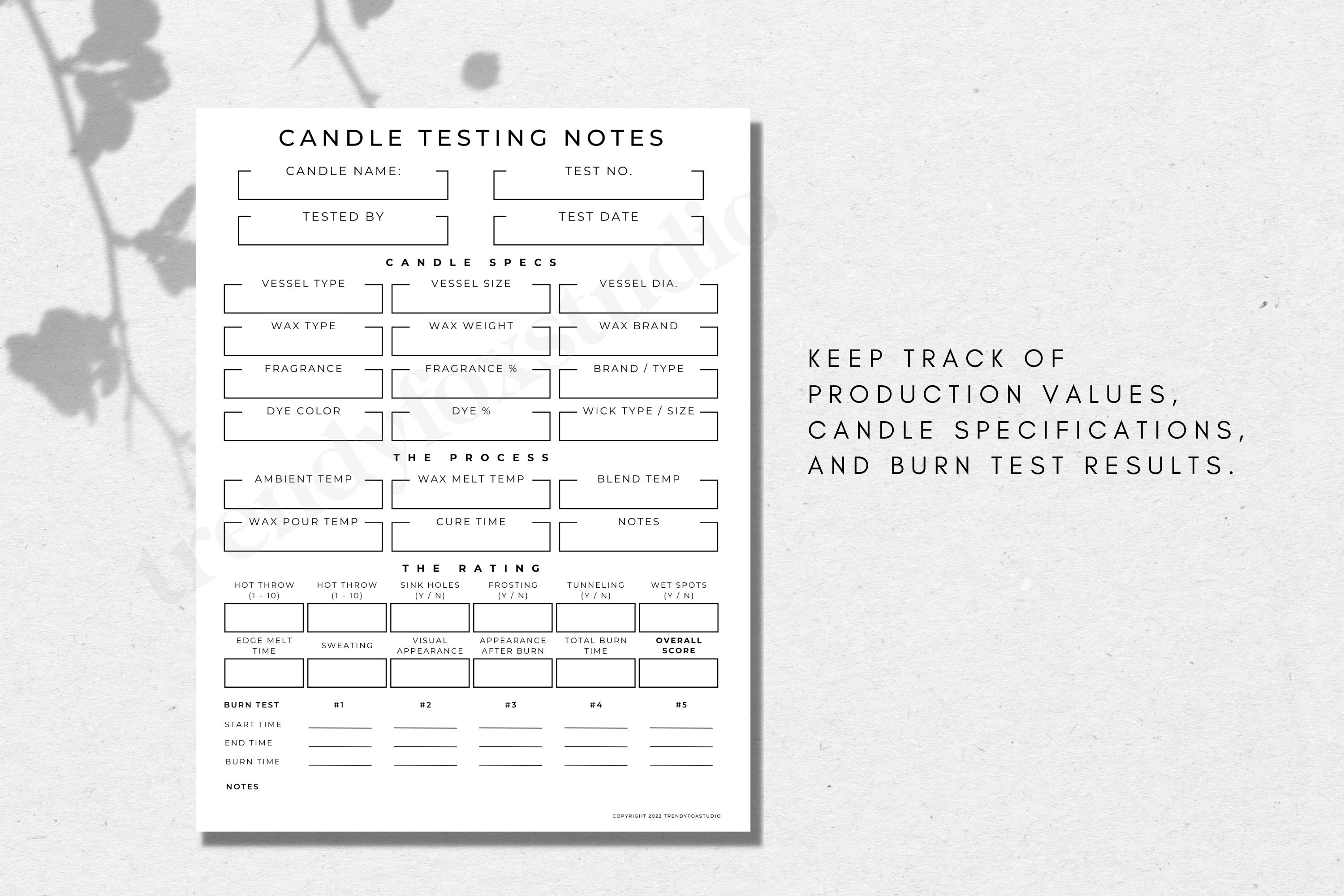 Candle Testing Sheet Printable Candle Burn Test Sheet Candle Etsy UK