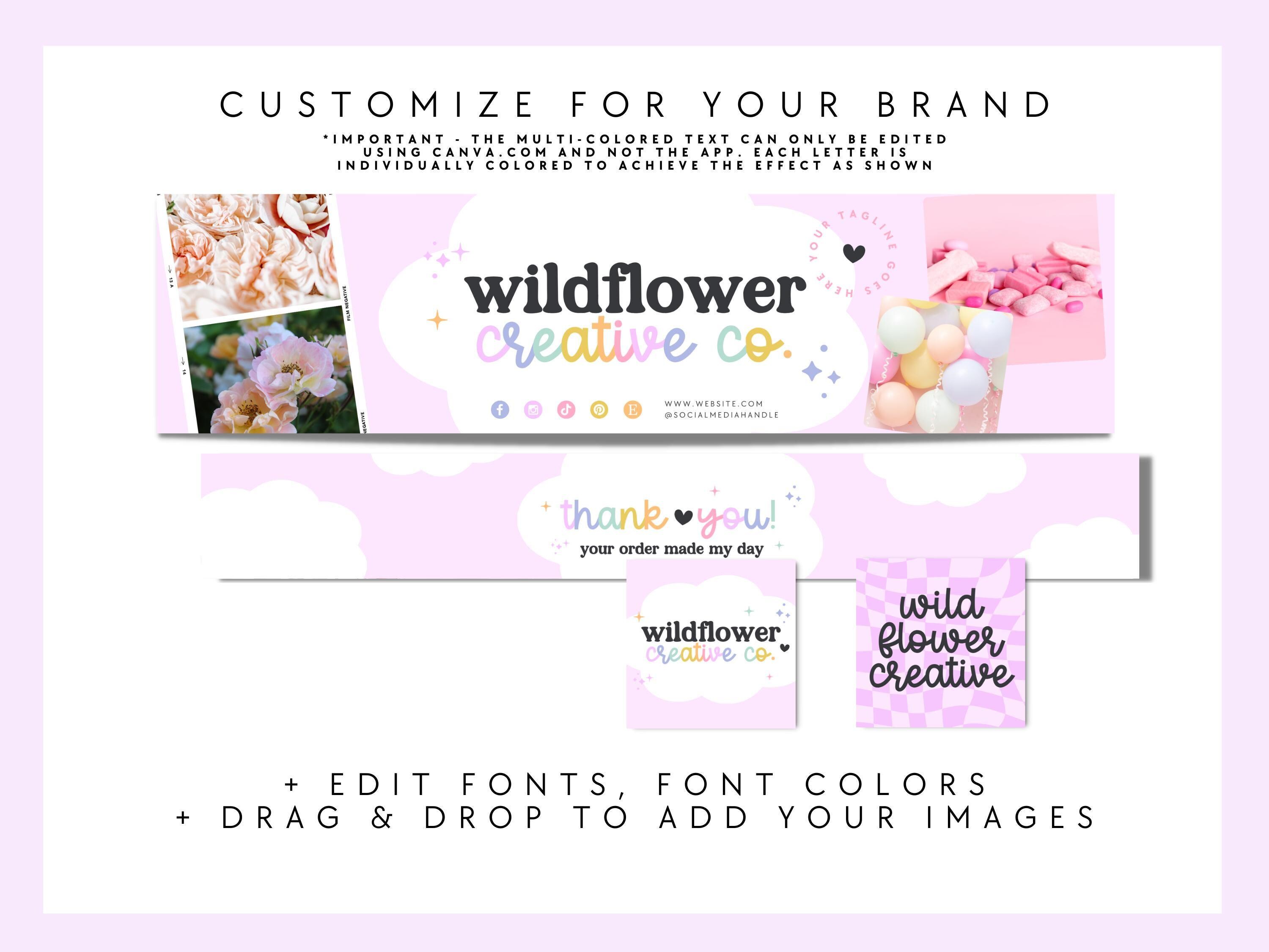 Cute Etsy Shop Template Canva, Fun Colorful Etsy Banner Branding ...
