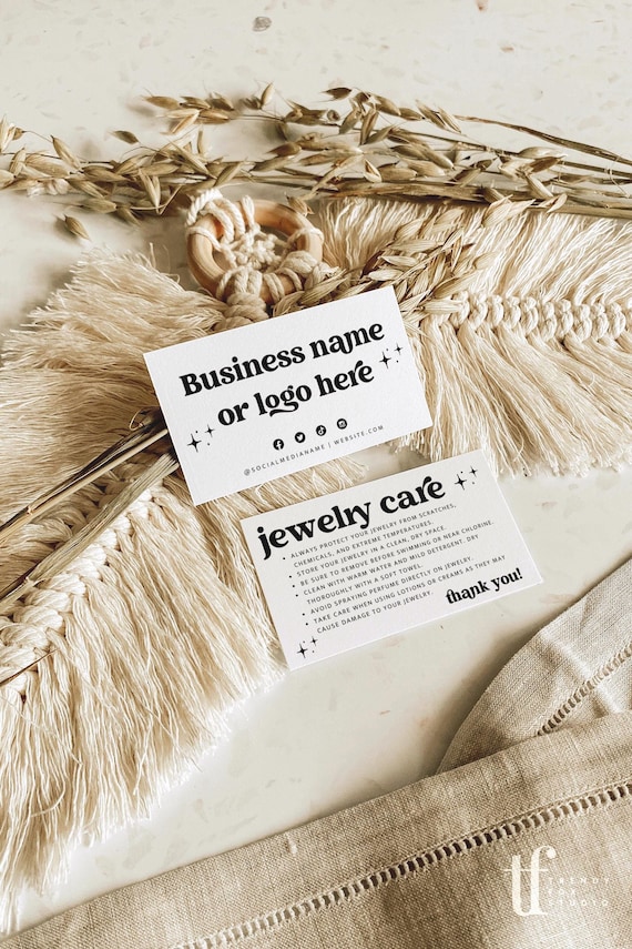 Retro Jewelry Care Card Canva Template, Editable Thank You Package Insert