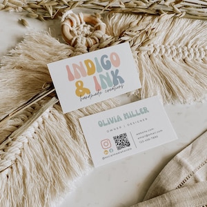 Retro Visitenkarte Vorlage, Regenbogen Visitenkarte Design, DIY Visitenkarte, Business Branding, bearbeitbare Canva Vorlage - Amy