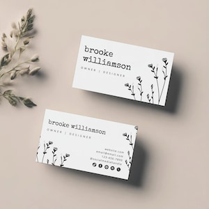 Editable Rustic Business Card Canva Template, Instant Download, Printable Business Card Botanical Floral Line Art - Landry