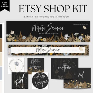 Boho Etsy Etsy Banner Canva Template, Wildflower Etsy Store Branding, Editable Black Etsy Banner Profile Icon Rustic Botanical Logo - Suri