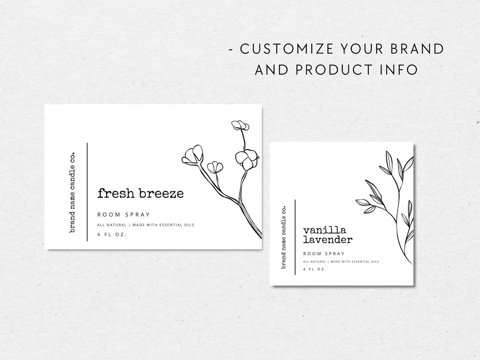 Room Spray Label Template, Editable Product Label Template, 2x2 3x2 DIY ...