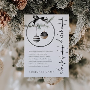 Corporate Christmas Business Card Canva Template, Holiday Printable Flat Greeting Card, Watercolor Christmas Card Printable Season Greetings