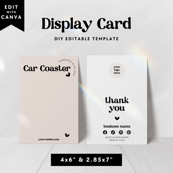 Editable Retro Car Coaster Backing Card Canva Template, Car Coaster Packaging Display Card, DIY Display Card, Rack Card Template - Jace