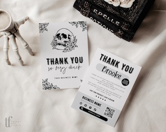 Gothic Business Thank You Card Canva Template, Editable Halloween Thank You Insert, Skull Rose Business Card, DIY Halloween Printable Spooky