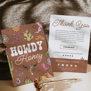 Western Retro Business Thank You Card Template, Desert Rustic Editable Thanks For Your Purchase, DIY Southwest Business Package Insert, Nash