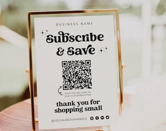 Retro QR Code Email Newsletter Sign Up Template Canva, Printable Email Collection Sign, Digital Marketing, Editable Business Sign - Dani