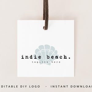 Premade Beach Logo Canva Template, Typewriter Text, Simple Shell Summer Logo for Blog, Health or Wellness