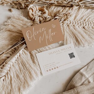 Boho Business Card Template, Editable Business Card with QR Code, Business Branding, Modern Printable QR Code Business Card Template - Clove