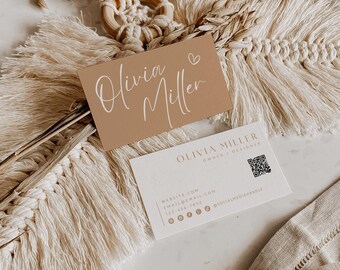 Boho Business Card Template, Editable Business Card with QR Code, Business Branding, Modern Printable QR Code Business Card Template - Clove