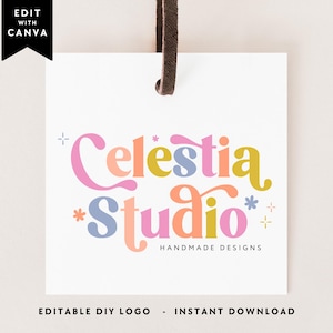 Premade Retro Rainbow Canva Logo Template, Retro Business Branding, Bright Colorful Fun Logo, DIY Feminine Boutique Logo - LT57