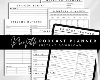 Podcast Planner Printable, Podcast Content Planning, Podcast Content Calendar, Podcast Checklist, Pod Cast Interview Script Podcast Template