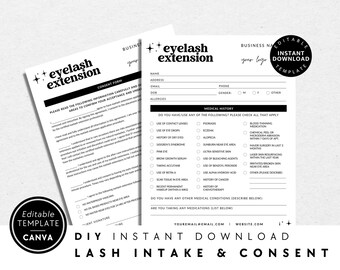 Eyelash Extension/Lift Intake Form, Client Consent Form, Editable/Printable Salon Spa Business Forms, New Lash Client Intake Canva - Dani