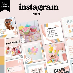 Retro Rainbow Instagram Post Templates Canva, Cute Instagram Marketing, Social Media Templates, Editable Insta Post Templates - Dani