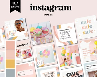 Retro Rainbow Instagram Post Templates Canva, Cute Instagram Marketing, Social Media Templates, Editable Insta Post Templates - Dani